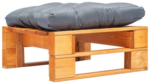 Garden Stool from Pallets Grey Pillow Honey Brown Wood 277441 - Ottoman - Main image