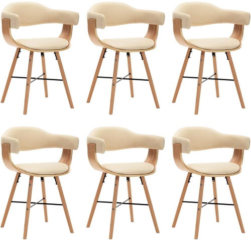Dining Chairs 6 pieces of Creamy Artificial Leather and Bentwood - Dining Chair - Main image