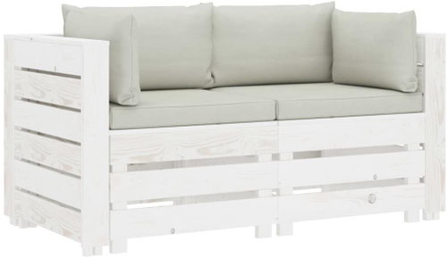 2-seater Garden Sofa made of Pallets with Beige Cushions Wood 3051941 - Garden Sofa - Main image