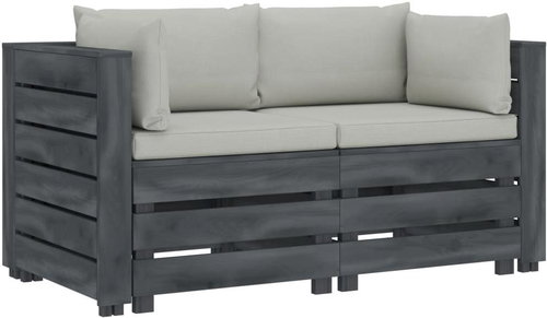 2-seater Garden Sofa made of Pallets with Beige Cushions Wood 3052079 - Garden Sofa - Main image