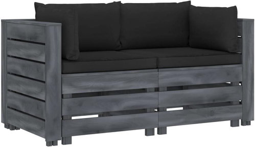 2-seater Garden Sofa made of Pallets with Black Cushions Wood 3052010 - Garden Sofa - Main image
