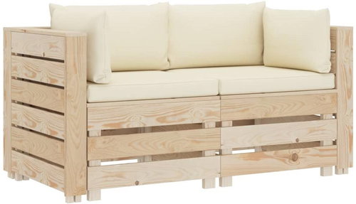 2-seater garden sofa from pallets with cream cushions wood 3051826 - Garden Sofa - Main image