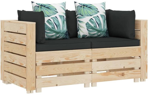 2-seater Garden Sofa made of Pallets with Flowered Cushions Wood 3051849 - Garden Sofa - Main image
