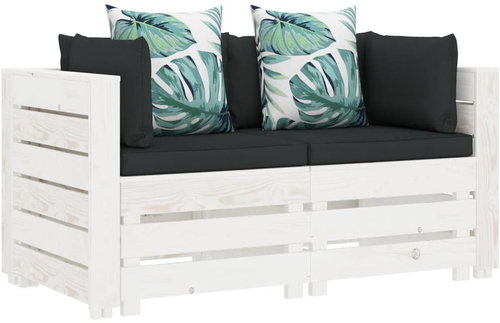 2-seater Garden Sofa made of Pallets with Flowered Cushions Wood 3051987 - Garden Sofa - Main image