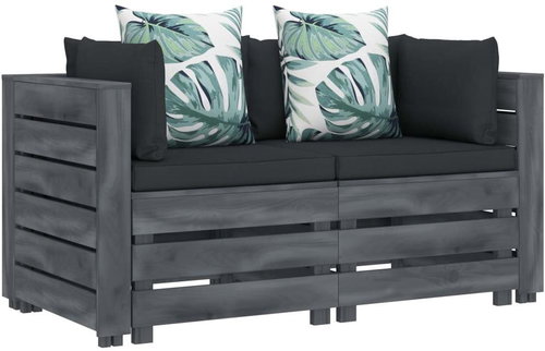 2-seater Garden Sofa from Pallets with Flowered Cushions Wood 3052125 - Garden Sofa - Main image