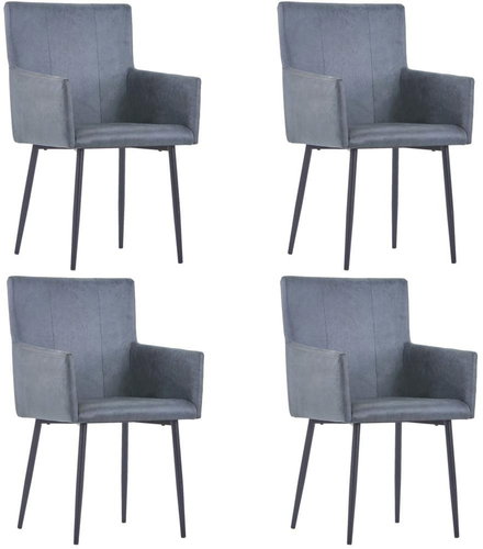 Dining chair with armrests 4 pcs gray faux brushed leather - Dining Chair - Main image