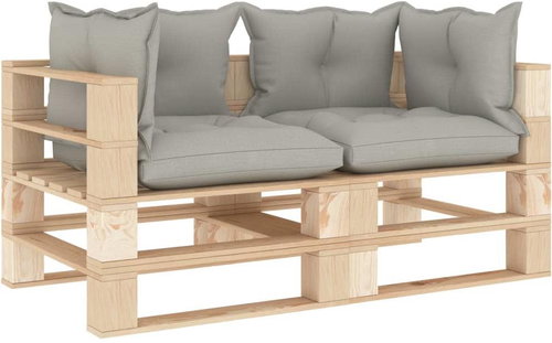2 seater garden sofa made of pallets with taupe cushions wood 3052256 - Garden Sofa - Main image