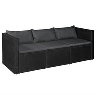 3místná zahradní pohovka černá polyratan s šedými polštáři 44173 - Zahradní pohovka