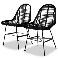 Dining chairs 2 pcs black natural rattan - Dining Chair