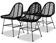 Dining chairs 4 pcs black natural rattan - Dining Chair