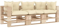 3-seater Garden Sofa from Pallets with Cream Pillows Wood 3052305 - Garden Sofa