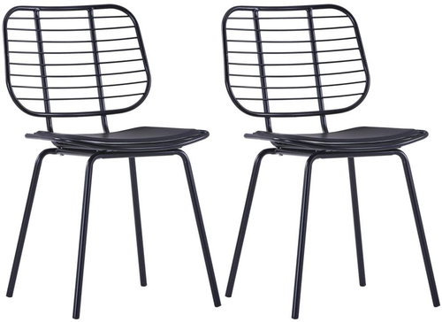 Dining chair with seats made of artificial leather 2 pcs black steel - Dining Chair - Main image