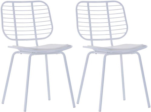 Dining chair with seats made of artificial leather 2 pcs white steel - Dining Chair - Main image