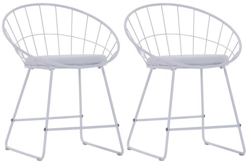 Dining chair with seats made of artificial leather 2 pcs white steel - Dining Chair - Main image