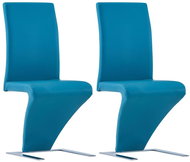 Dining chair with zigzag design 2 pcs blue faux leather - Dining Chair