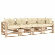 4-seater Garden Sofa from Pallets with Cream Pillows Wood 3052306 - Garden Sofa