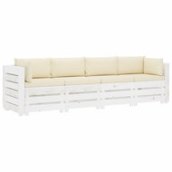 4-seater garden sofa made of pallets with cream pillows wood 3051966 - Garden Sofa
