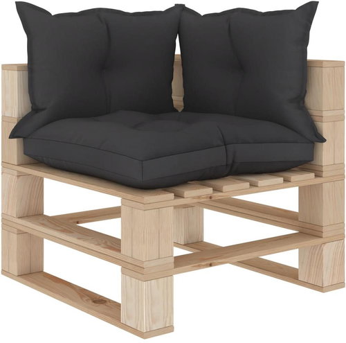 Corner garden sofa made of pallets with black cushions wood 3052205 - Garden Sofa - Main image