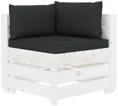 Corner Garden Sofa made of Pallets with Black Cushions Wood 3051869 - Garden Sofa - Main image