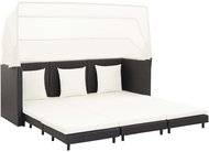 3-Seater Pollyrattan Sofa Bed with Canopy, Black, 46075 - Garden Sofa