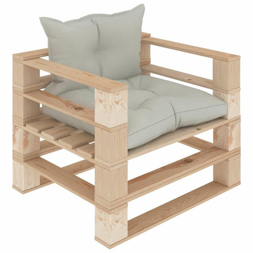 Garden Sofa made of Pallets with Beige Cushions Wood 3052276 - Garden Sofa - Main image