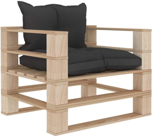 Garden Sofa made of Pallets with Black Cushions Wood 3052204 - Garden Sofa - Main image