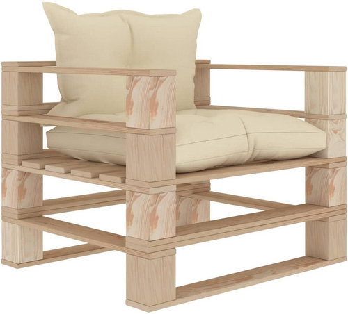 Garden Sofa made of Pallets with Cream Pillows Wood 3052300 - Garden Sofa - Main image