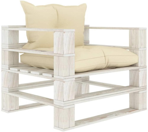 Garden Sofa made of Pallets with Cream Cushions Wood 3052444 - Garden Sofa - Main image