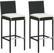 Garden bar stools with cushions 2 pcs black polyrattan - Bar Stool