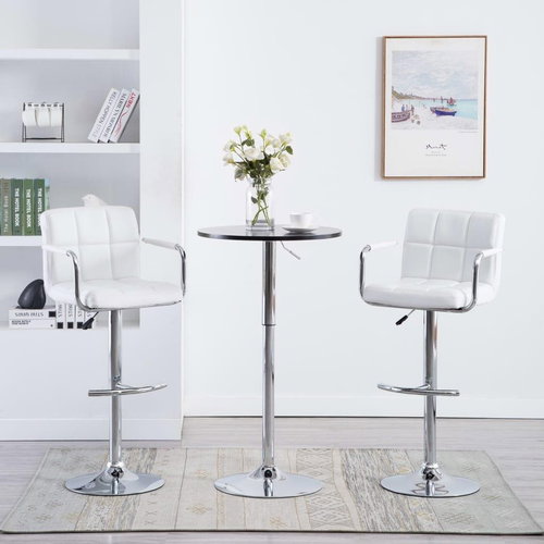 Bar stools 2 pcs white artificial leather - Bar Stool - Main image