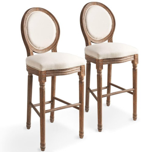 Bar Stools 2 pcs White Linen - Bar Stool - Main image