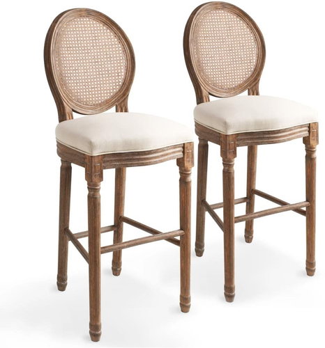 Bar Stools 2 pcs White Linen - Bar Stool - Main image