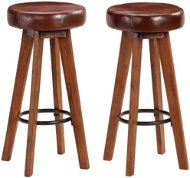 Bar stools 2 pcs genuine leather and solid acacia wood - Bar Stool