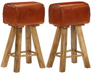 Bar stools 2 pcs genuine leather and solid mango wood - Bar Stool