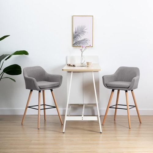 Bar stools with armrests 2 pcs light gray textile - Bar Stool - Main image