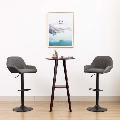 Bar stools with armrests 2 pcs dark gray textile - Bar Stool - Main image