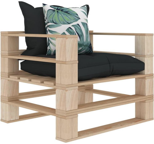 Garden Sofa made of Pallets Charcoal and Flowered Cushion Wood 3052324 - Garden Sofa - Main image