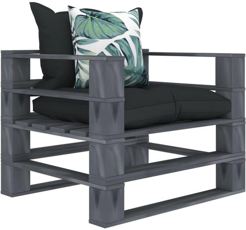 Garden Sofa made of Pallets Charcoal and Flowered Cushion Wood 3052612 - Garden Sofa - Main image