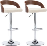 Bar stools 2 pieces of creamy faux leather and bent wood - Bar Stool