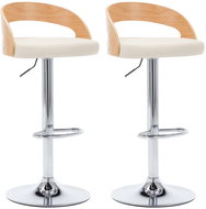 Bar stools 2 pieces of creamy faux leather and bent wood - Bar Stool