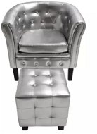 Club chair with silver faux leather footrest - Armchair