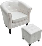 Club chair with white faux leather footrest - Armchair
