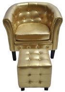 Club chair with gold faux leather footrest - Armchair