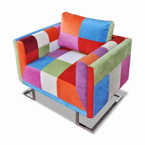 Cubic armchair, chrome legs, patchwork, textile - Armchair - Main image