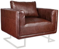 Square Armchair with Chromed Legs made of Brown Faux Leather - Armchair