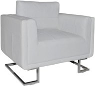 Square Armchair with Chrome Legs made of White Artificial Leather - Armchair