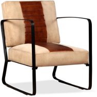 Brown genuine leather armchair and canvas - Armchair