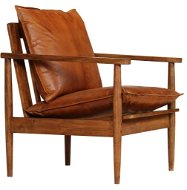 Armchair Brown Genuine Leather and Acacia Wood - Armchair