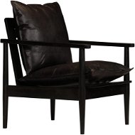 Black genuine leather armchair and acacia wood - Armchair