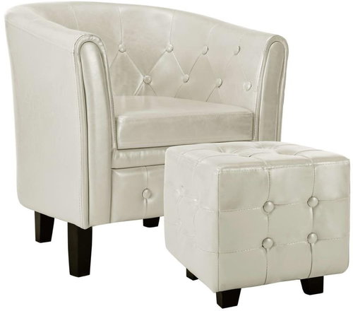 Club chair with white faux leather footrest - Armchair - Main image